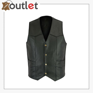 Mens Black Plain Real Leather Vests