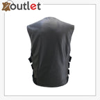 Mens Genuine Leather Cut SWAT Style Biker Vest