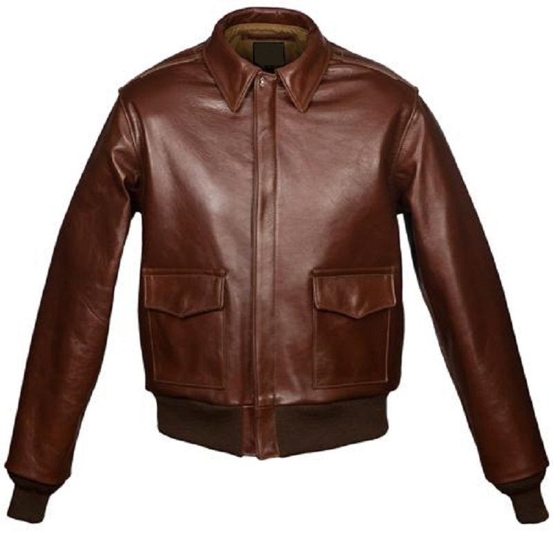 Mens A-2 bomber jacket in genuine brown leather