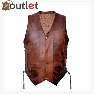 Motorcycle Biker Pure Rider Leather Vest - Leather Outlet