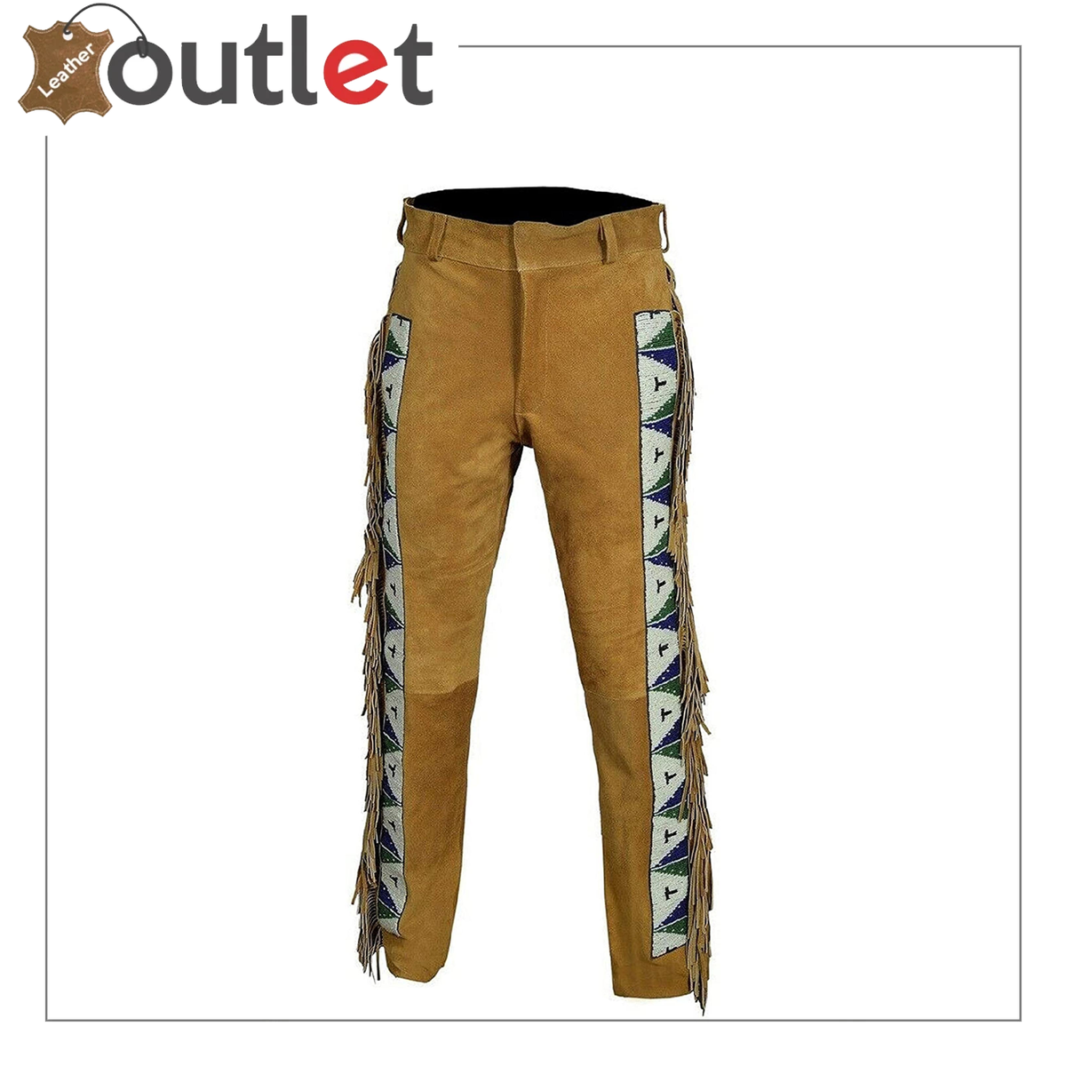 Mens cowhide leather cargo pants with multiple pockets, front view