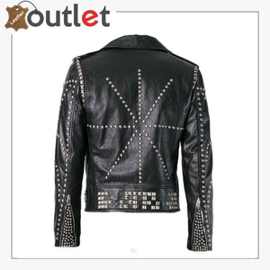 New Handmade Men's Black Fashion Studded Punk Style Leather Jacket
