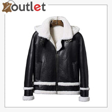 Load image into Gallery viewer, New Mens Shearling Black B3 Bomber Hooded Leather Fur Jacket

