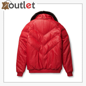 New Red Styles V-Bomber Leather Jacket For Men