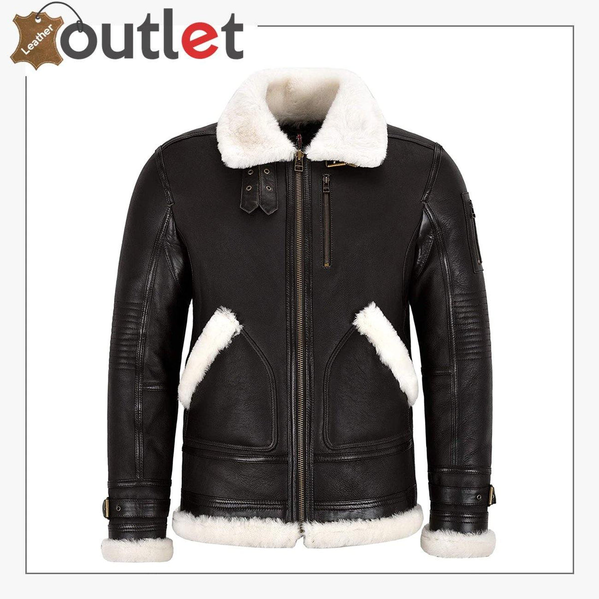 Sheepskin B3 leather bomber jacket in brown for men, front view with fur collar
