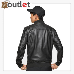 New Style Black Leather Bomber Jacket