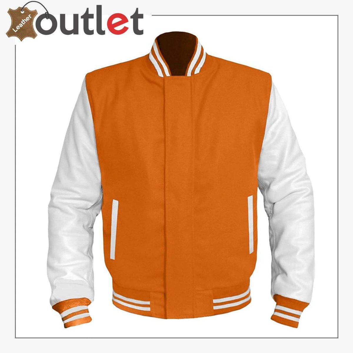 Modern womens varsity leather jacket in black, front view