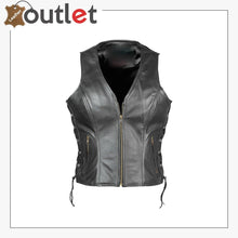 Load image into Gallery viewer, New Women&#39;s Ladies Classic Motorcycle Biker Real Cowhide Leather Waistcoat
