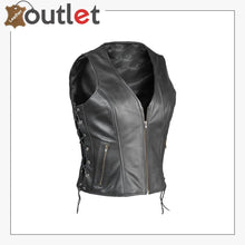 Load image into Gallery viewer, New Women&#39;s Ladies Classic Motorcycle Biker Real Cowhide Leather Waistcoat
