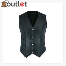 Load image into Gallery viewer, New Womens ladies Genuine Real Leather Braided Black Waistcoat Gillette Vest
