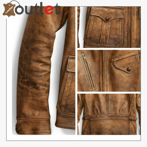 Newboy Vintage Style Distressed Tan Leather Jacket Mens - Leather Outlet