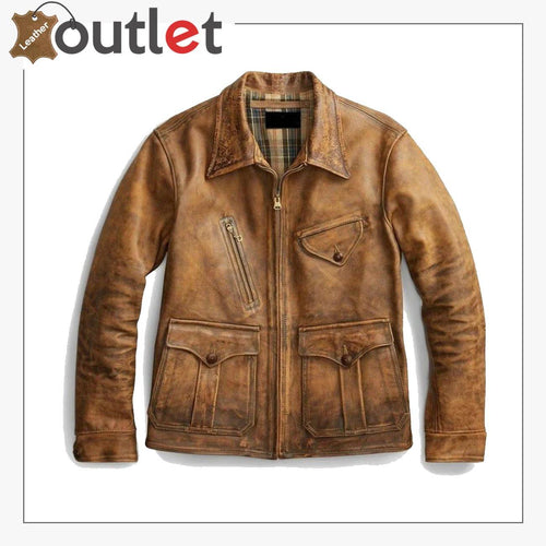 Newboy Vintage Style Distressed Tan Leather Jacket Mens - Leather Outlet
