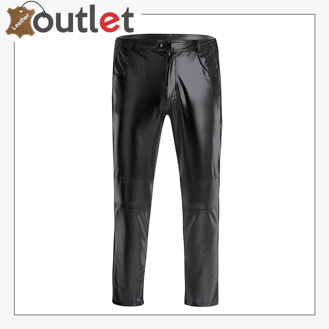 Night Club Leather Metallic Straight Pant Trouser