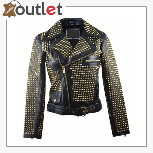 Personalized Zipper Short Studded Leather Jacket - Leather Outlet
