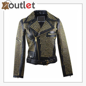 Personalized Zipper Short Studded Leather Jacket - Leather Outlet
