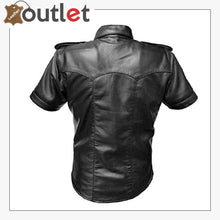 Load image into Gallery viewer, Police Style Mens Leather Shirt Half Sleeve Shirt - Leather Outlet
