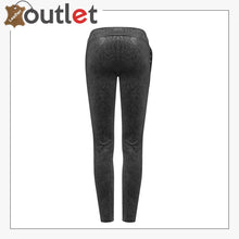 Load image into Gallery viewer, Womens Steampunk Leggings Black Floral Gothic Leather Pants - Leather Outlet
