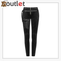 Womens Steampunk Leggings Black Floral Gothic Leather Pants - Leather Outlet