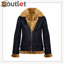 Load image into Gallery viewer, RAF Aviator Pilot Brown Womens Hooded Sheepskin Jacket B3 Flying Leather Jacket - Leather Outlet
