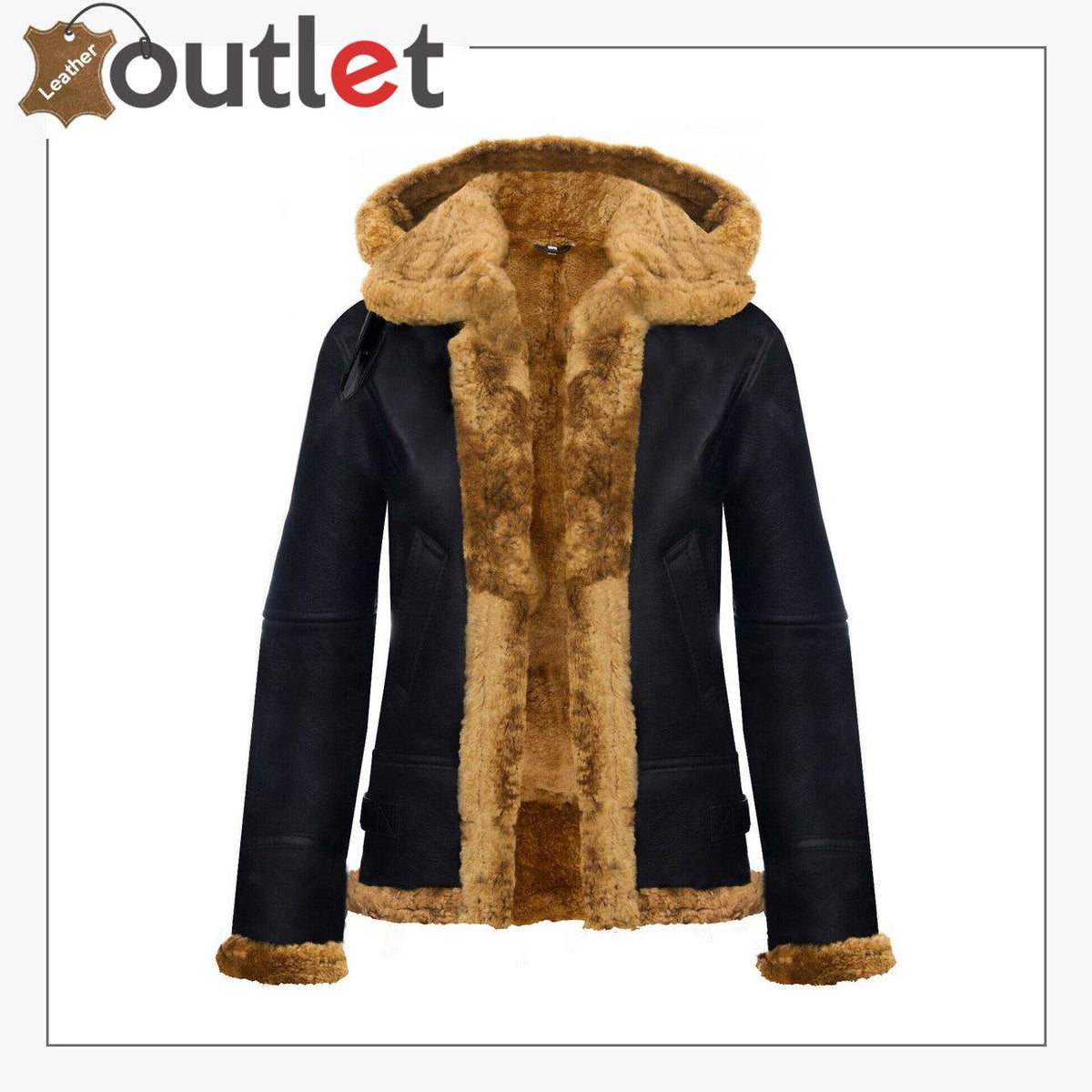 RAF aviator brown womens hooded sheepskin B3 jacket, front view