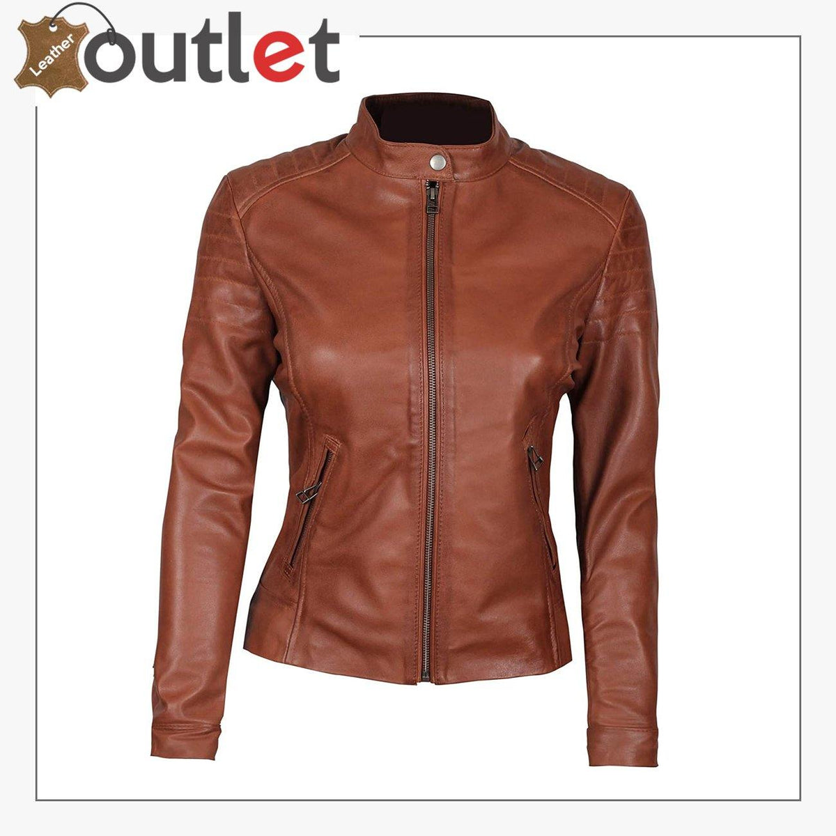 Real lambskin leather jacket for women in black, front view showing soft drape