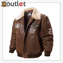 Load image into Gallery viewer, Real Leather Bomber Jacket with Removable Fur Collar Aviator
