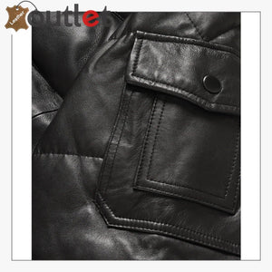 Real Quality Black Mens V Bomber Leather Jacket - Leather Outlet
