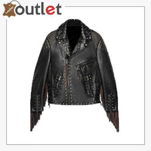 Load image into Gallery viewer, Studded Leather Biker Jacket with Fringe - Leather Outlet
