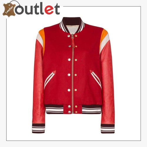Red Color Scarlett Leather Varsity Bomber Jacket