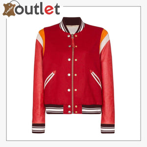 Red Color Scarlett Leather Varsity Bomber Jacket