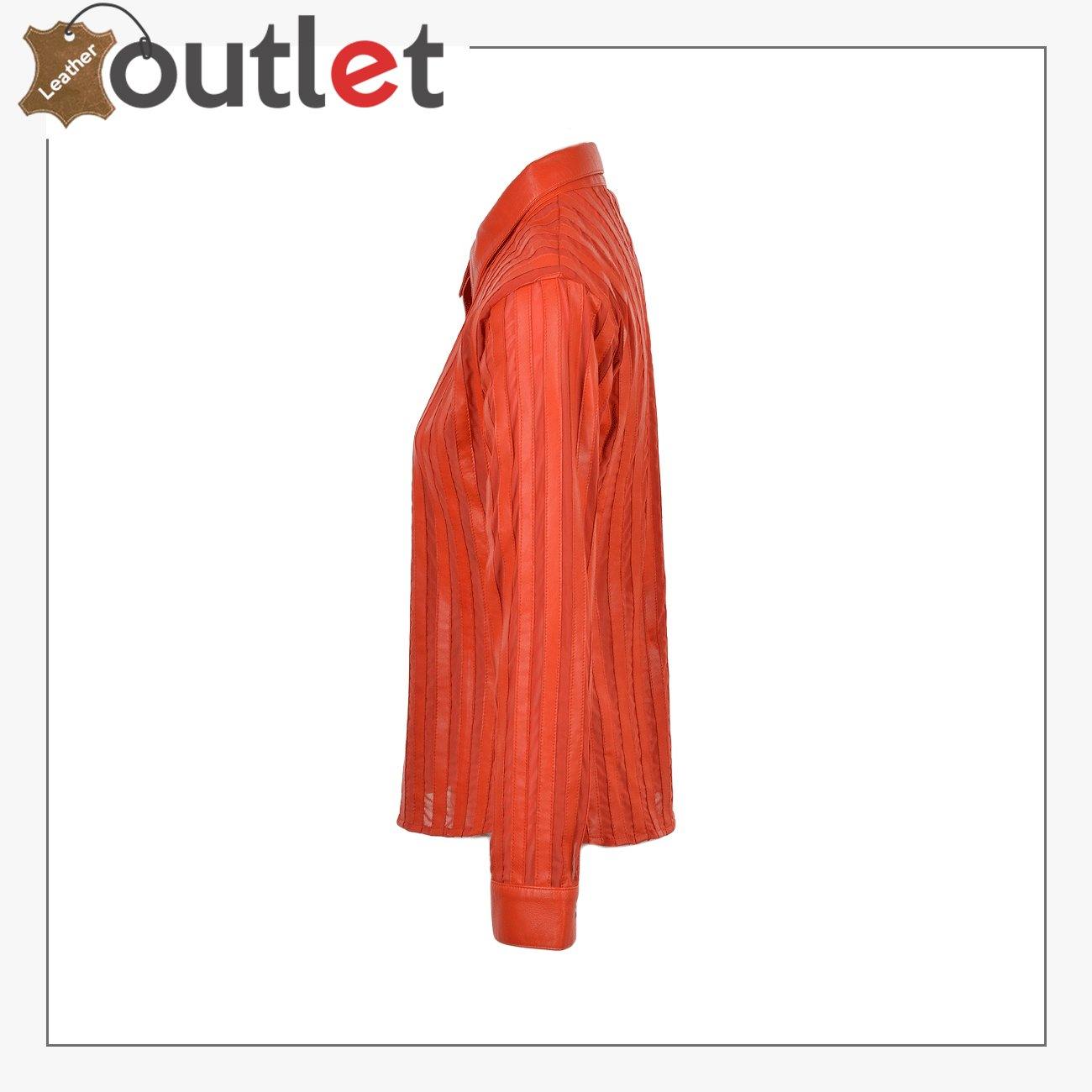 Red High Quality Womens Leather Shirt 