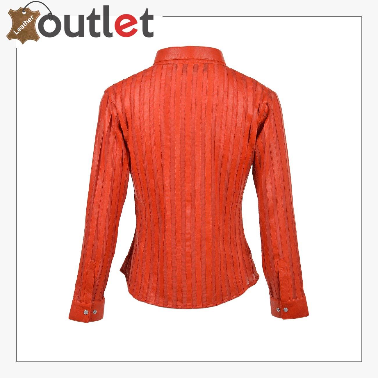 Red High Quality Womens Leather Shirt 