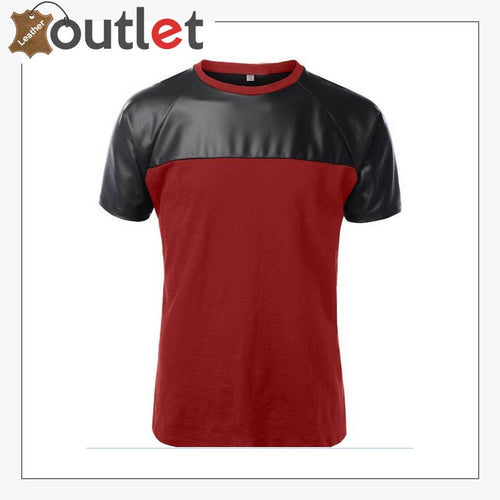 Red Mens Quality Leather Shirt with Cotton - Leather Outlet