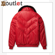Load image into Gallery viewer, Red Real Qualilty Shearling Mens V Bomber Leather Jacket - Leather Outlet
