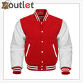 Red Wool & White Leather Sleeves jacket