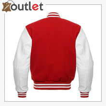Load image into Gallery viewer, Red Wool &amp; White Leather Sleeves jacket
