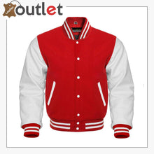 Load image into Gallery viewer, Red Wool &amp; White Leather Sleeves jacket
