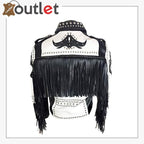 Rock Punk Gothic Studded Motorcycle Fringe Biker Leather Jacket