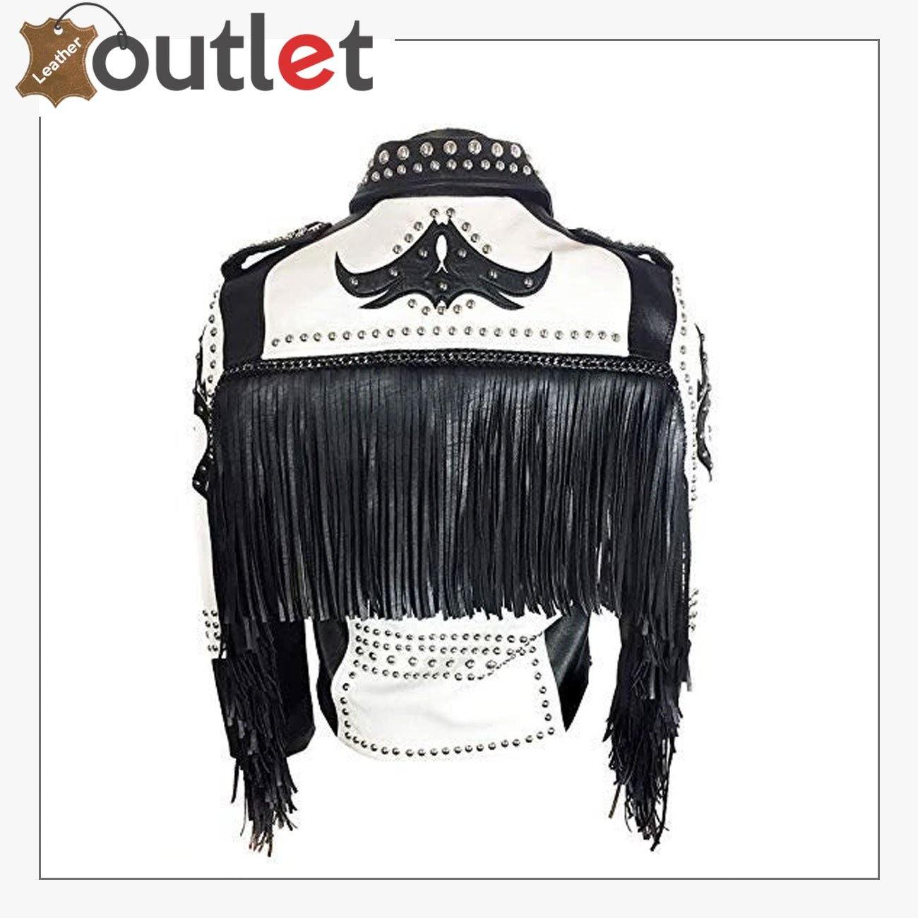 Rock Punk Gothic Studded Motorcycle Fringe Biker Leather Jacket