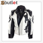Rock Punk Gothic Studded Motorcycle Fringe Biker Leather Jacket