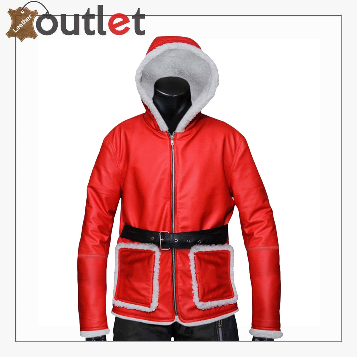Santa Claus red leather jacket with white trim