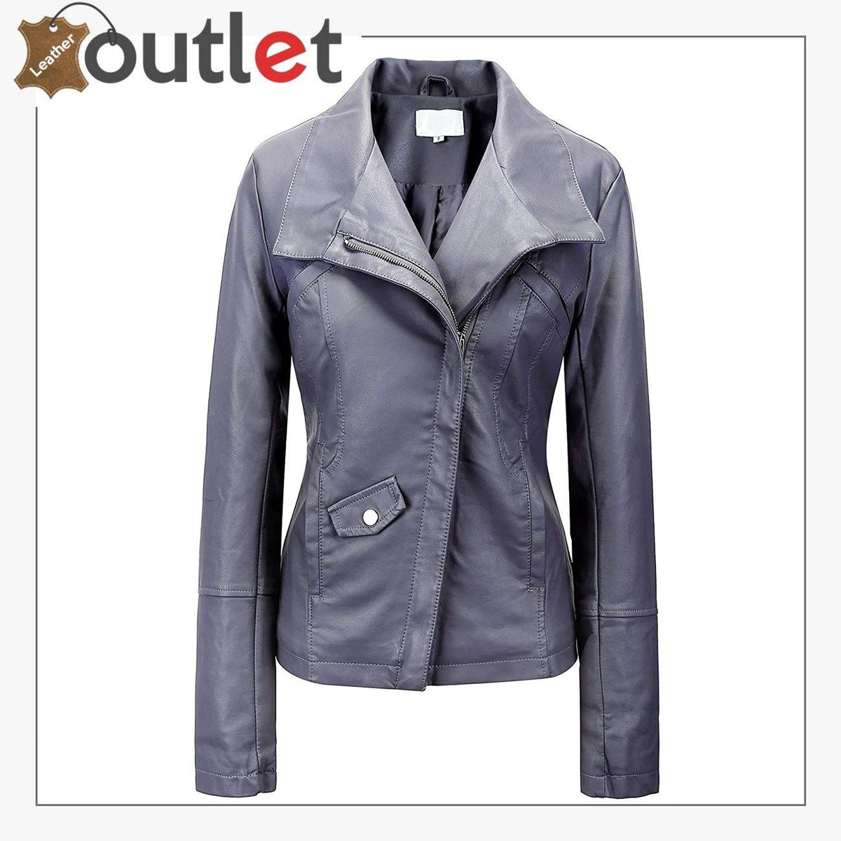 Womens hooded leather bomber jacket with bow detail, front view