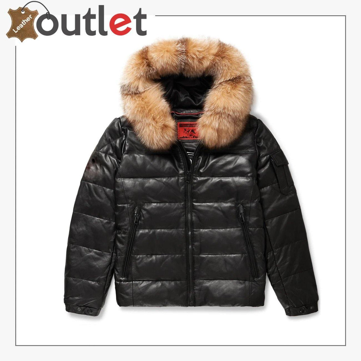 Simple black V-bomber leather jacket for men, front view with V neckline and zip