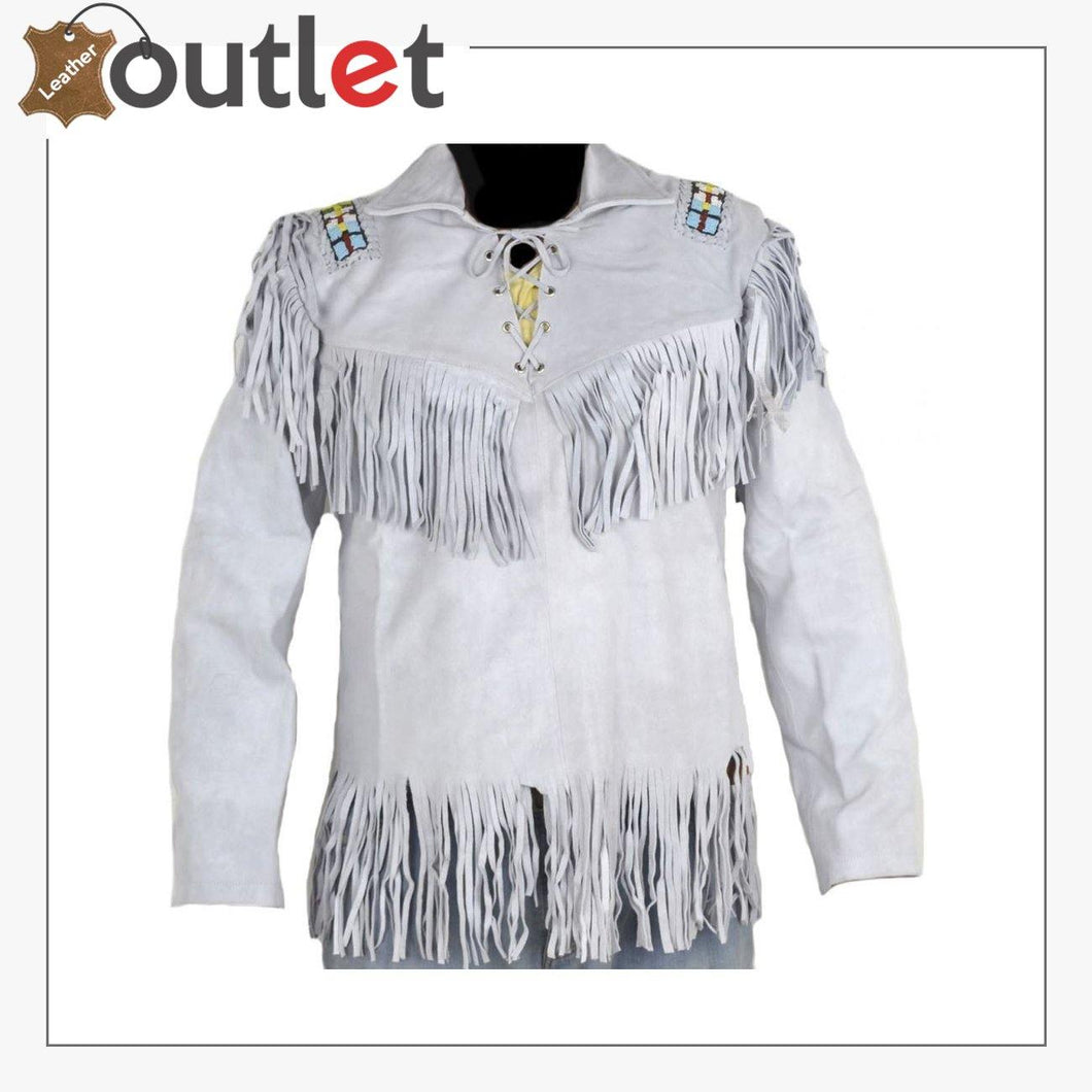 Skin White Cowboy Genuine Real Leather Jacket - Leather Outlet