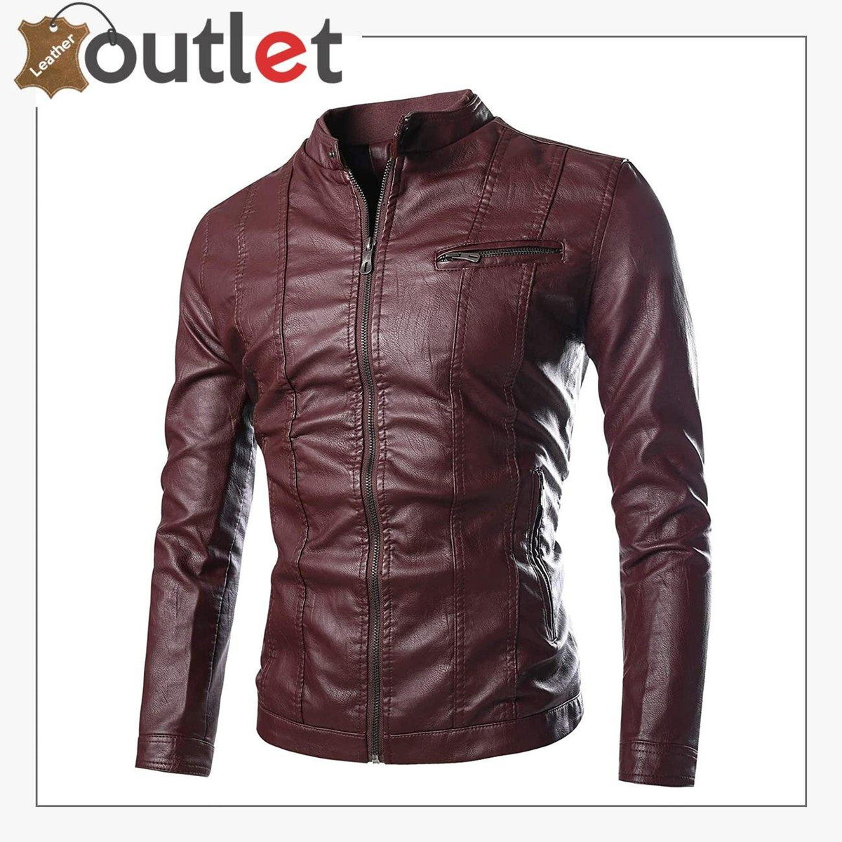 Slim fit fashion leather jacket for men in black, front view