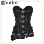 Steam Punk Full Steel Boned C Hook Over bust Bustier Gothic Black Leather Corset Leather Outlet