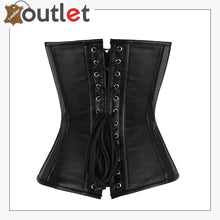 Load image into Gallery viewer, Steam Punk Full Steel Boned C Hook Over bust Bustier Gothic Black Leather Corset Leather Outlet
