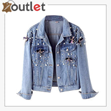 Load image into Gallery viewer, Stylish Denim Studded Jacket For Women
