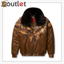 Load image into Gallery viewer, Stylish Color Brown V-Bomber Leather Jacket For Men
