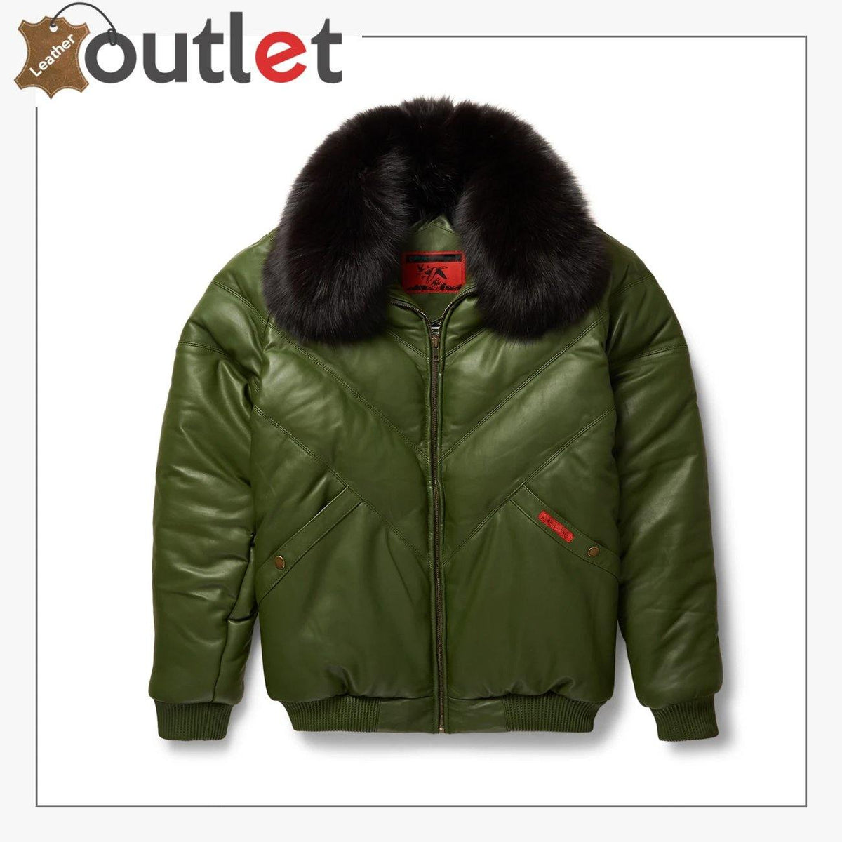 Stylish design V-bomber leather jacket for men with panel seams, front view
